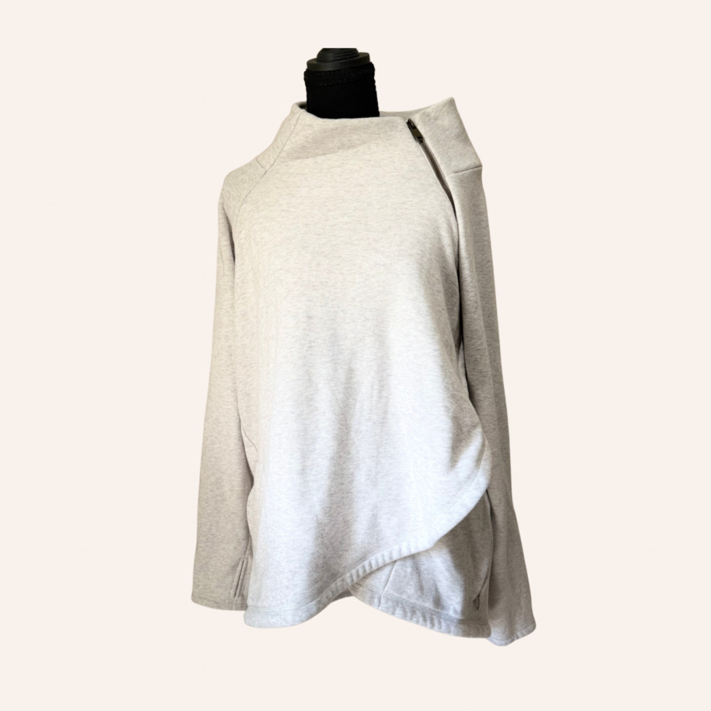 Athleta Cozy Karma Asym Pullover Sweatshirt Heathered Grey XL